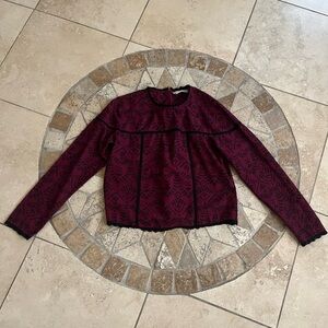Zara Basic Burgundy Black Eyelet Lace Short Top